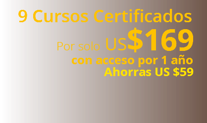  9 Cursos Certificados Por solo US$169 con acceso por 1 año Ahorras US $59
